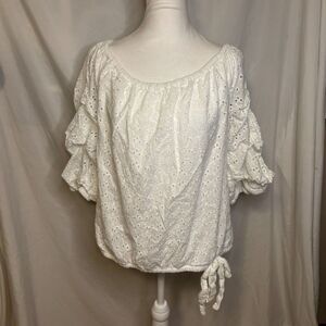 Vince Camuto Floral Burnout Tie Ruffled Sleeve Off Shoulder Stretch Blouse Women